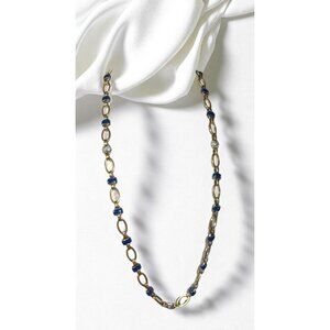 Coldwater Creek Gold-Tone Link Necklace Blue Accents & Rhinestone Details